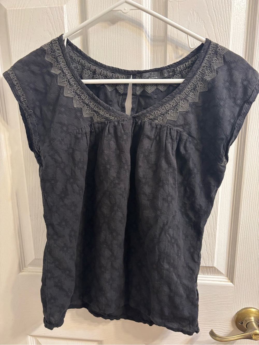 Prana Embroidered Scoop Neck Blouse - Charcoal